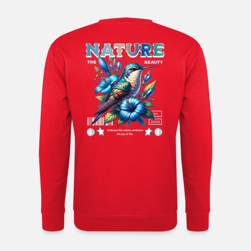 Blauer Kolibri mit Blüten Naturkunst - Unisex Pullover - Rot