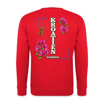 Kroatien Sommer mit Bougainvillea-Blüten - Unisex Pullover - Rot - Hinten - Michal (187cm)