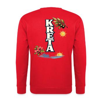 Fêtes en Crète avec un motif rameau d’olivier et mer - Sweat-shirt Unisexe - rouge - Dos - Michal (187cm)