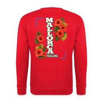 Mallorca Feeling mit Hibiskus & Tropenblättern - Unisex Pullover - Rot - Hinten - Michal (187cm)