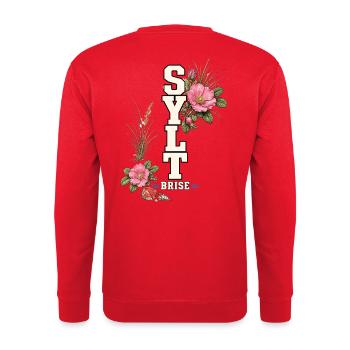 Sylt Brise mit Wildrosen und Nordsee-Flair - Unisex Pullover - Rot - Hinten - Michal (187cm)