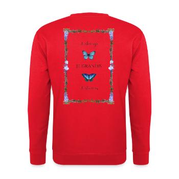 Metamorphose und poetische Blüte - Unisex Pullover - Rot - Hinten - Michal (187cm)