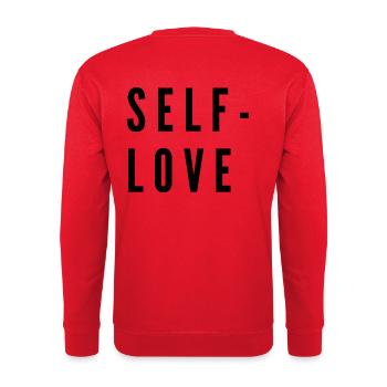 SELF LOVE - Clean Ästhetik Design - GYM - Unisex Pullover - Rot - Hinten - Michal (187cm)