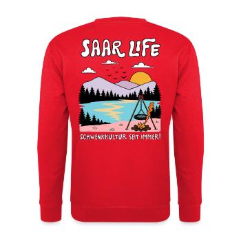 Saarland, Schwenker, Echt Saarländisch - Unisex Pullover - Rot - Hinten - Michal (187cm)