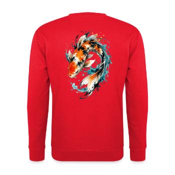 Aquarell Koi Splash - Unisex Pullover - Rot - Hinten - Michal (187cm)