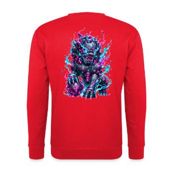 Neon Cyber Foo Dog Wächter - Unisex Pullover - Rot - Hinten - Michal (187cm)