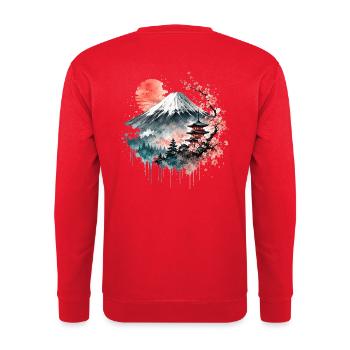 Fuji Sakura Pagoda Watercolor - Unisex Pullover - Rot - Hinten - Michal (187cm)