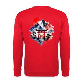 Japan Torii Berg Sonnenaufgang - Unisex Pullover - Rot - Hinten - Michal (187cm)
