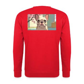 Niedliche Bulldogge im animierten Stil - Unisex Pullover - Rot - Hinten - Michal (187cm)