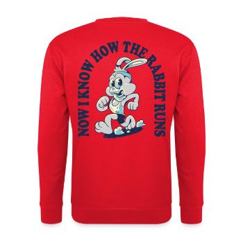 Rabbit Sprint Cartoon - Unisex Sweatshirt - red - Back - Michal (187cm)