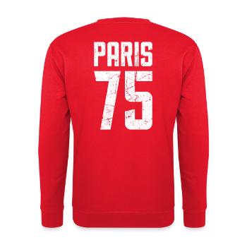 Paris 75 Frankreich Kennzeichen - Unisex Pullover - Rot - Hinten - Michal (187cm)