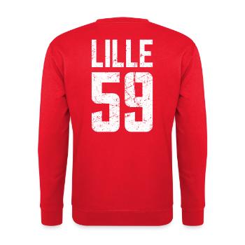 Lille 59 Frankreich Kennzeichen - Unisex Pullover - Rot - Hinten - Michal (187cm)