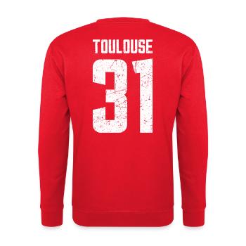 Toulouse 31 Frankreich Kennzeichen - Unisex Pullover - Rot - Hinten - Michal (187cm)