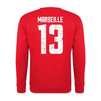 Marseille 13 Frankreich Kennzeichen - Unisex Pullover - Rot - Hinten - Michal (187cm)