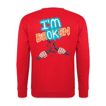 Hands breaking a chain with an inscription - Unisex Sweatshirt - red - Back - Michal (187cm)