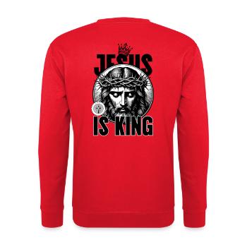 Jésus est Roi Couronne d’Épines - Sweat-shirt Unisexe - rouge - Dos - Michal (187cm)