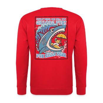 Choisissez le fun ! – T-shirt vintage de surf Shark & Pelican - Sweat-shirt Unisexe - rouge - Dos - Michal (187cm)