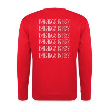 L’ÉQUILIBRE EST LA CLÉ (blanc) - Sweat-shirt Unisexe - rouge - Dos - Michal (187cm)