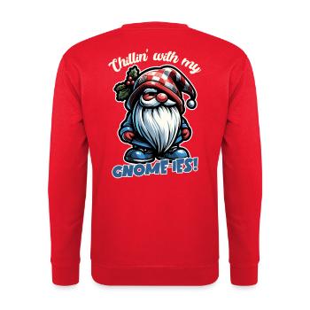 Chillin’ with My Gnomies Weihnachtswichtel-Design - Unisex Pullover - Rot - Hinten - Michal (187cm)