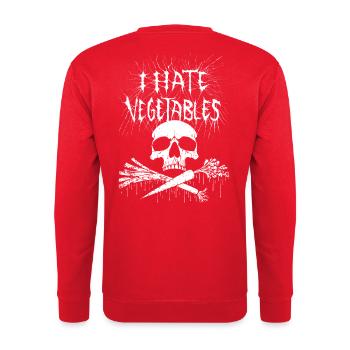 Ich hasse Gemüse! - Unisex Pullover - Rot - Hinten - Michal (187cm)