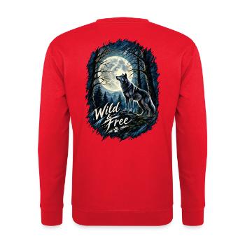 Mondlichtwolf: Wild & Frei im Wald - Unisex Pullover - Rot - Hinten - Michal (187cm)
