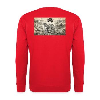 Geisha Ukiyo-e Fächer-Idylle - Unisex Pullover - Rot - Hinten - Michal (187cm)