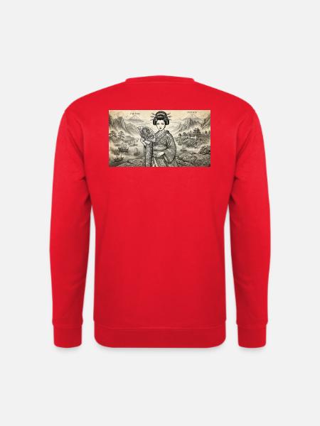 Geisha Ukiyo-e Fächer-Idylle - Unisex Pullover - Rot