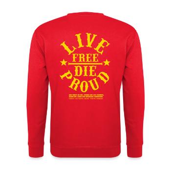 LIVE FREE THE PROUD TRUST ACTIONS DON'T TRUST WORDS - Unisex Sweatshirt - red - Back - Michal (187cm)