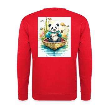 Panda-Ruderboot in Blüte - Unisex Pullover - Rot - Hinten - Michal (187cm)