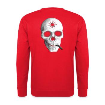 Smoking Skull Bullet Hole Dark Art Design - Unisex Pullover - Rot - Hinten - Michal (187cm)