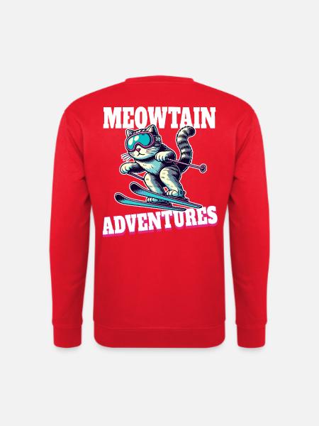 Meowtain Abenteuer – Skifahrende Katze - Unisex Pullover - Rot
