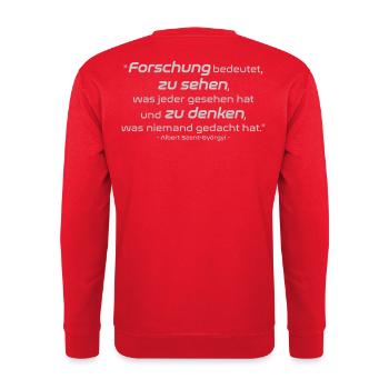 "Forschung bedeutet zu ....." Albert Szent-Györgyi - Unisex Pullover - Rot - Hinten - Michal (187cm)
