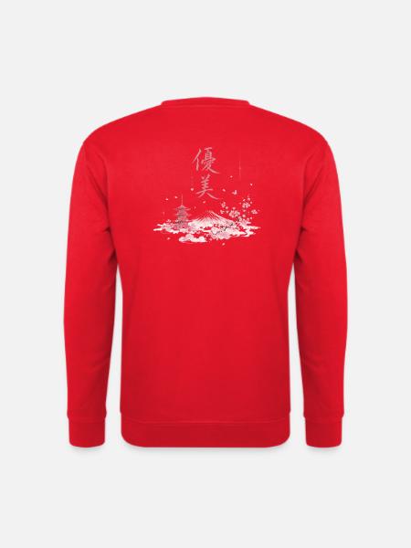 Japanische Kirschblüten Fuji Panorama - Unisex Pullover - Rot