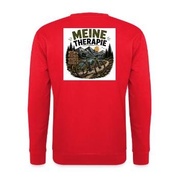 Meine Therapie: Bergbike Auszeit - Unisex Pullover - Rot - Hinten - Michal (187cm)