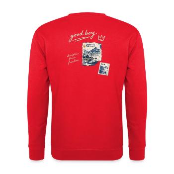 Good Boy Freiheit Reise-Stempel - Unisex Pullover - Rot - Hinten - Michal (187cm)