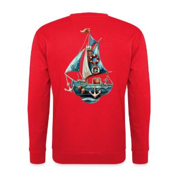 Vintage-blaue Segelyacht - Unisex Pullover - Rot - Hinten - Michal (187cm)