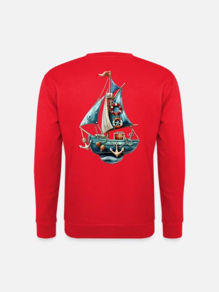 Vintage-blaue Segelyacht - Unisex Pullover - Rot
