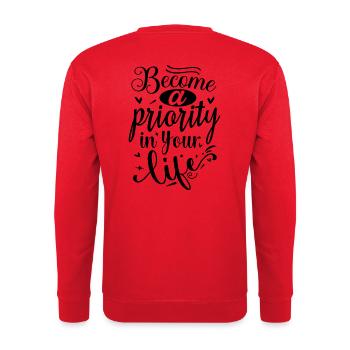 Werden Sie zu einer Priorität in Ihrem Leben - Unisex Pullover - Rot - Hinten - Michal (187cm)