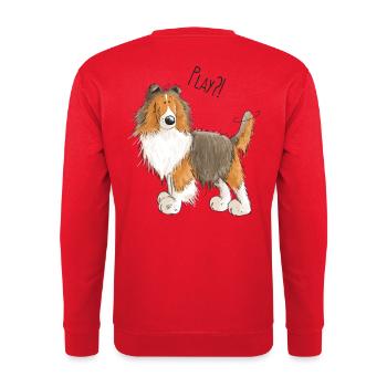 Sheltie Play - Shetland Sheepdog - Shelties - Hund - Unisex Pullover - Rot - Hinten - Michal (187cm)