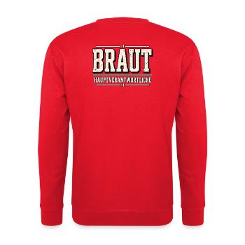 Braut Hauptverantwortliche – Polterabend - Unisex Pullover - Rot - Hinten - Michal (187cm)
