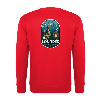 Sanctuaire de Lourdes - Hautes-Pyrénées - Sweat-shirt Unisexe - rouge - Dos - Michal (187cm)