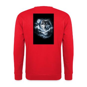 Loup lunaire sur un paysage enneigé - Sweat-shirt Unisexe - rouge - Dos - Michal (187cm)