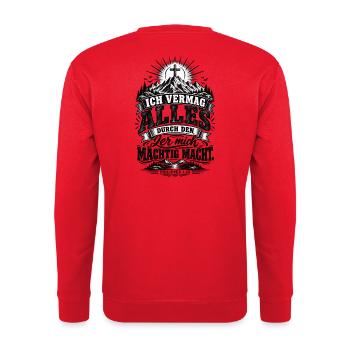 Ich vermag alles – Philipper 4,13 - Unisex Pullover - Rot - Hinten - Michal (187cm)
