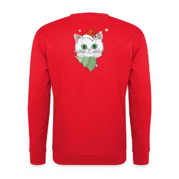 Katze mit Weihnachtsbaum - Unisex Pullover - Rot - Hinten - Michal (187cm)