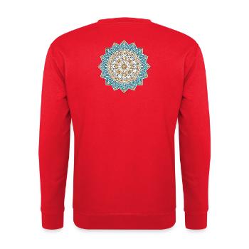 Persisches Mandala – Blau & Gold - Unisex Pullover - Rot - Hinten - Michal (187cm)