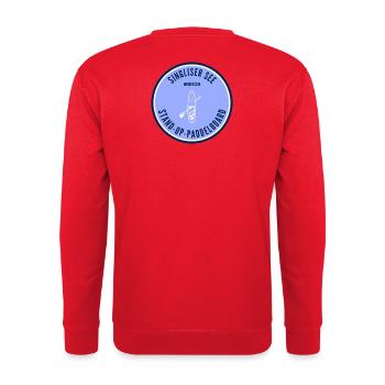 Singliser See Stand-Up-Paddleboard - Unisex Pullover - Rot - Hinten - Michal (187cm)