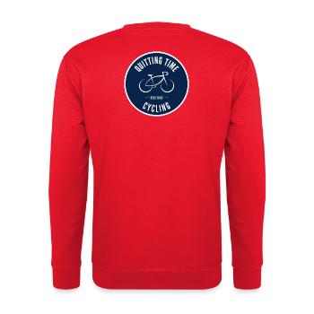 Quitting Time - need to go Cycling Emblem - Unisex Pullover - Rot - Hinten - Michal (187cm)