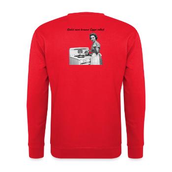 Retro Hausfrau Mittelfinger - Rebellisch - FCK AFD - Unisex Pullover - Rot - Hinten - Michal (187cm)