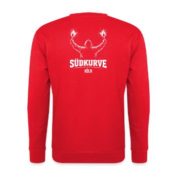 Südkurve Hoodie Design weiss für Köln Fußballfans - Unisex Pullover - Rot - Hinten - Michal (187cm)