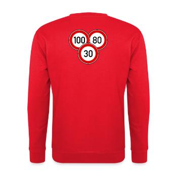 Tempolimit 100 - 80 - 30 - Unisex Pullover - Rot - Hinten - Michal (187cm)